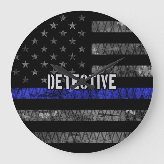 Detective Thin Blue Line Distressed Flag Large Clock (Front)