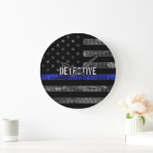 Detective Thin Blue Line Distressed Flag Large Clock (Home)