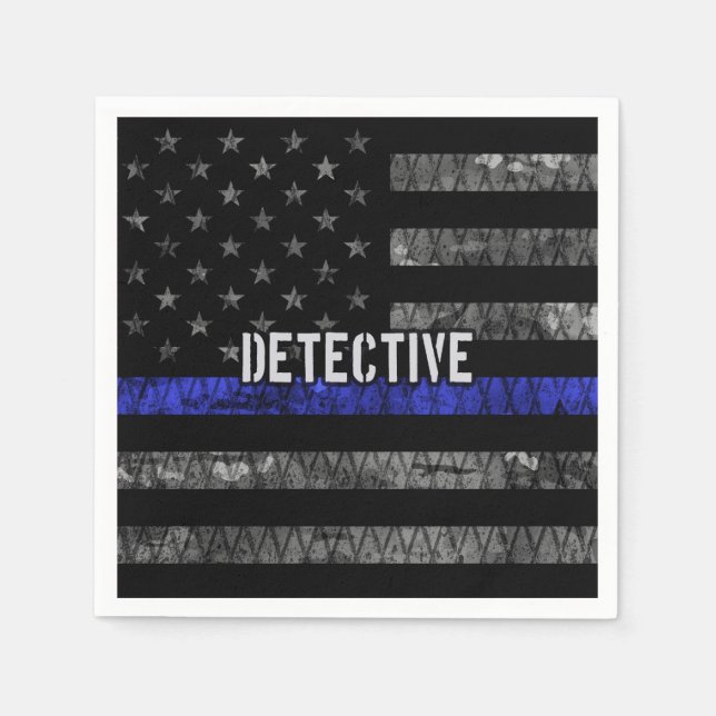 Detective Thin Blue Line Distressed Flag Napkins (Front)