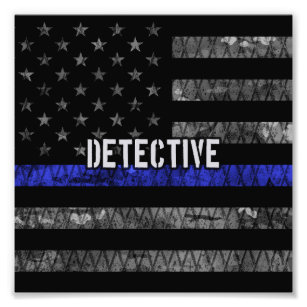 Detective Thin Blue Line Distressed Flag Photo Print