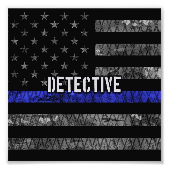 Detective Thin Blue Line Distressed Flag Photo Print (Front)