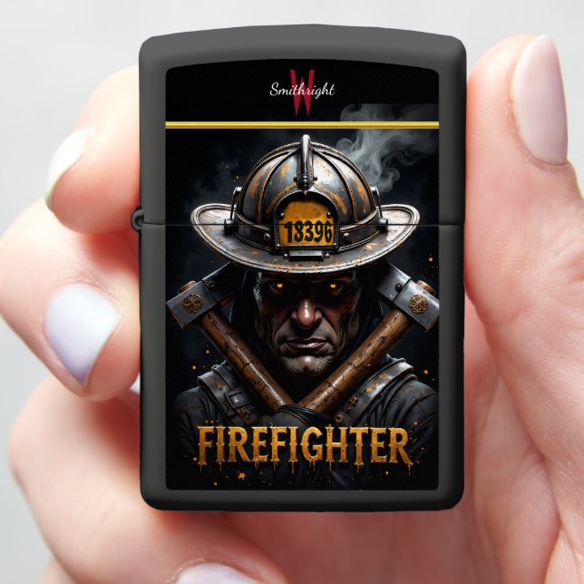 Determined Glow Eyes Axe Fireman Portrait Zippo Lighter (In Hand)