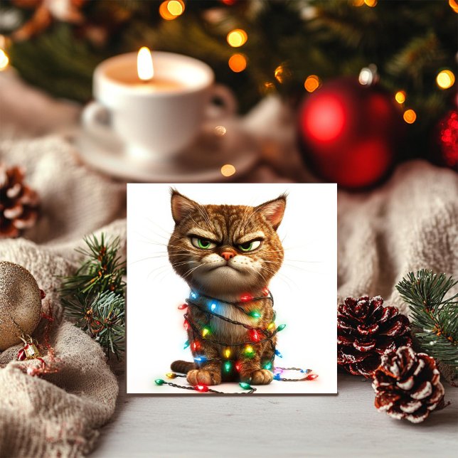 Determined Grumpy Christmas Cat Holiday Card (Creator Uploaded)