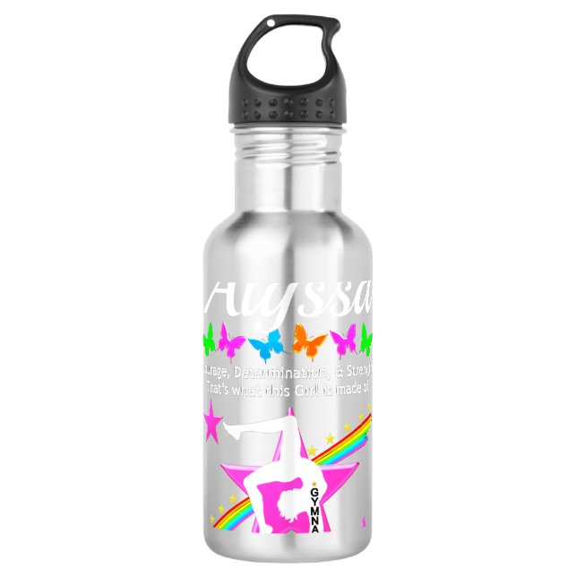 DETERMINED GYMNAST GIRL PERSONALIZED WATER BOTTLE (Front)