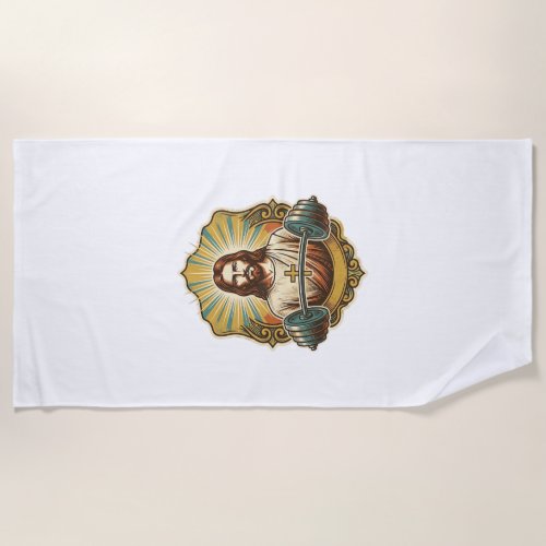 Determined Jesus Heavy Iron Barbell Powerlifting G Beach Towel