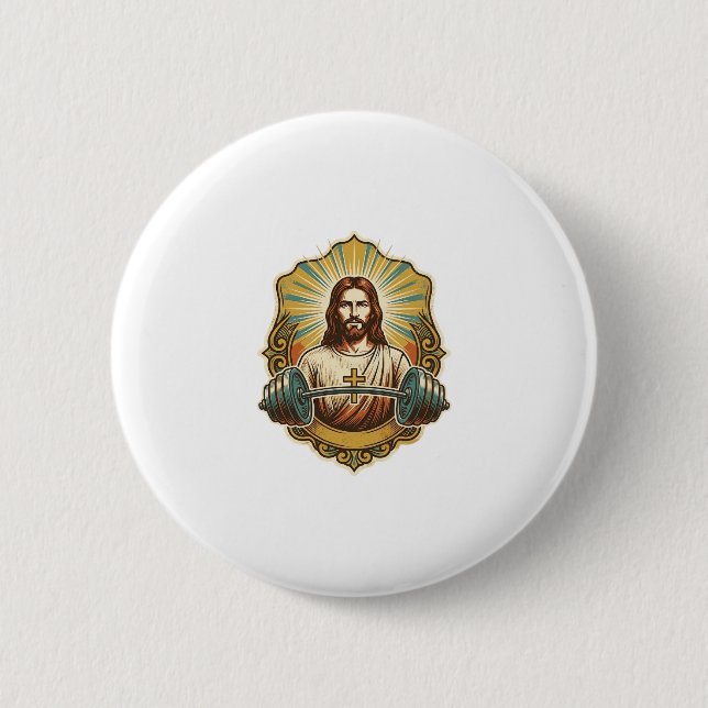 Determined Jesus Heavy Iron Barbell Powerlifting G Button (Front)