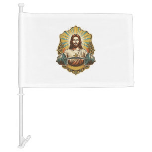 Determined Jesus Heavy Iron Barbell Powerlifting G Car Flag