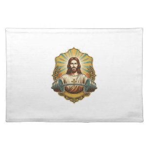 Determined Jesus Heavy Iron Barbell Powerlifting G Cloth Placemat