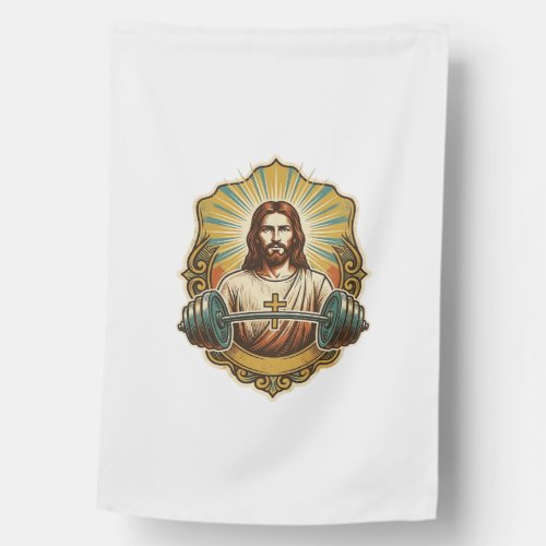 Determined Jesus Heavy Iron Barbell Powerlifting G House Flag