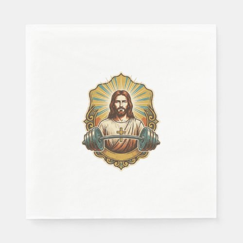 Determined Jesus Heavy Iron Barbell Powerlifting G Napkins