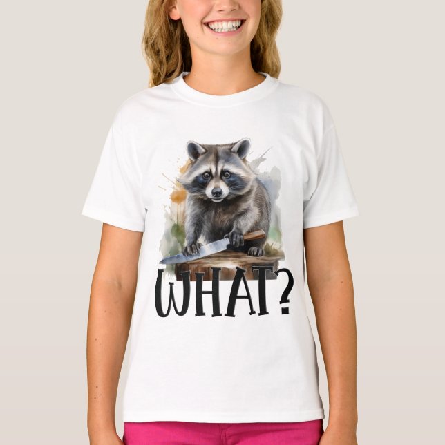 Determined Raccoon with a Kitchen Knife, what T-Shirt (Front)