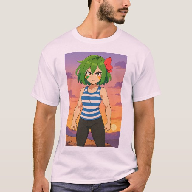 Determined Sunset Warrior – Anime Girl Art T-Shirt (Front)