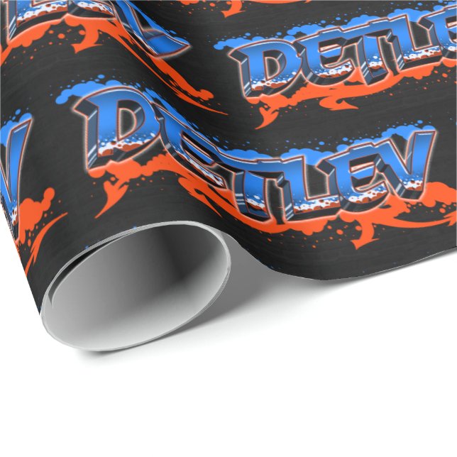 Detlev first name last name graffiti blue orange wrapping paper (Roll Corner)