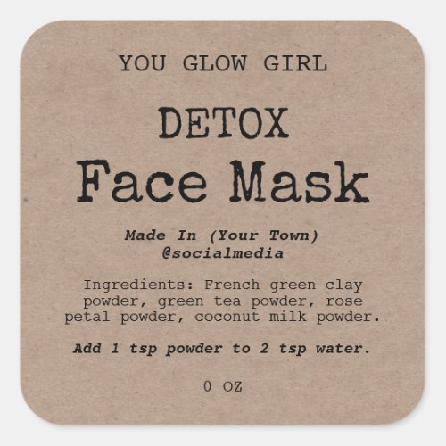 Detox Face Mask Powder Product Labels