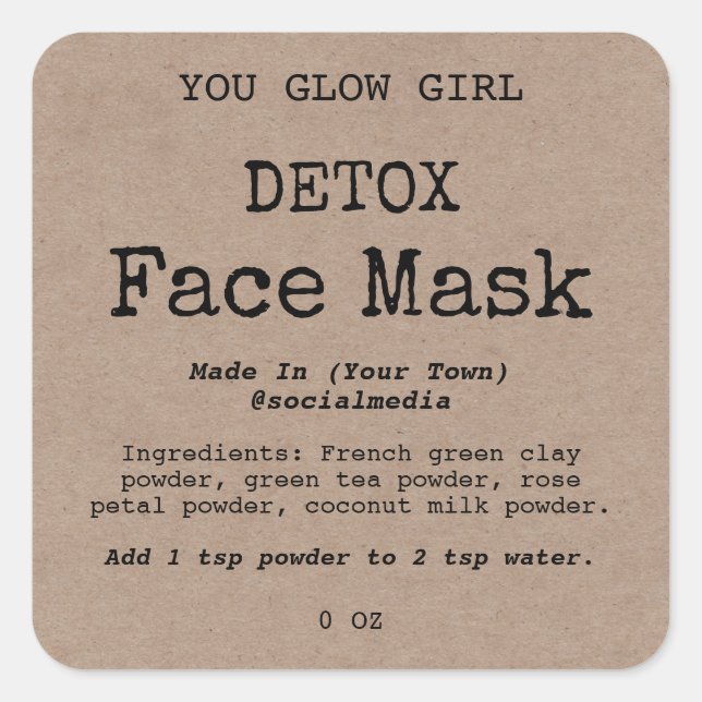 Detox Face Mask Powder Product Labels (Front)