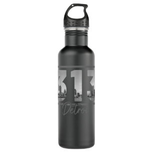 Detroit 313 Area Code Skyline Michigan Vintage Stainless Steel Water Bottle