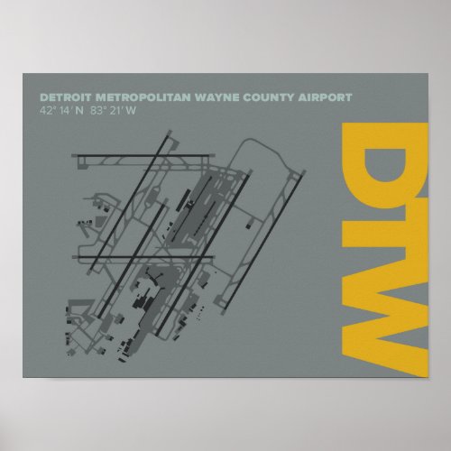 Detroit Airport DTW Airport Diagram Poster