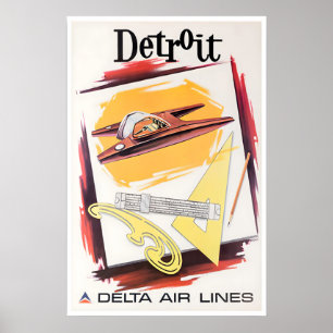 Detroit Art Delta Airlines Travel Poster Michigan