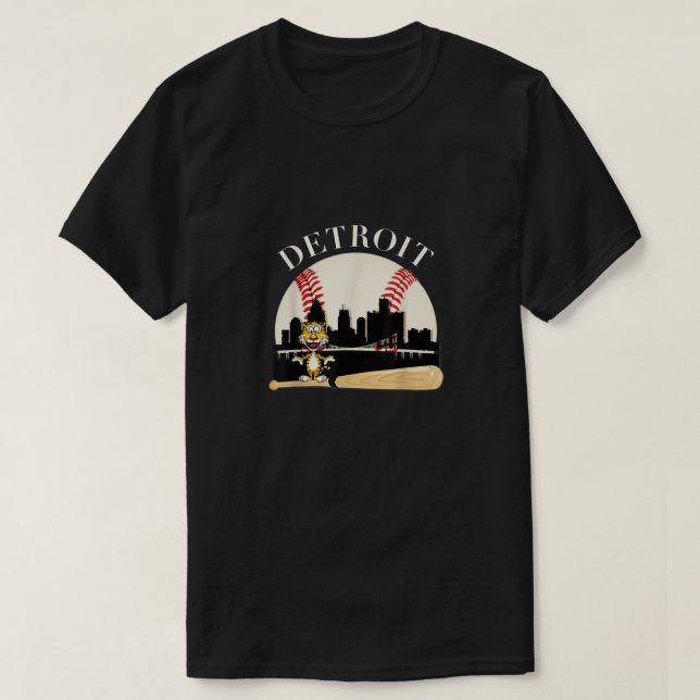 Detroit Baseball Tiger Mascot And Skyline Design0 T-Shirt (Design Front)