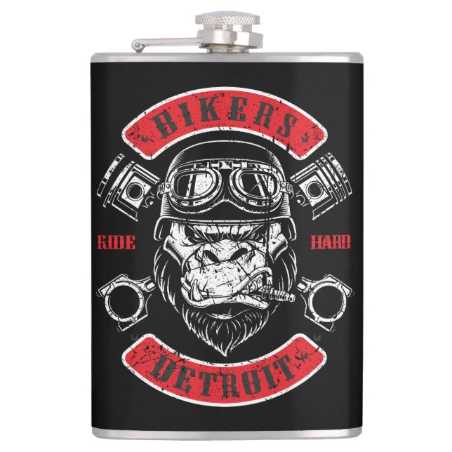 Detroit Biker Motorcycle Chopper Gorilla Flask (Front)