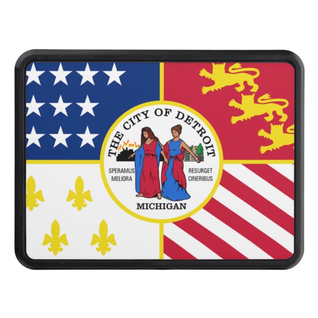Detroit city flag hitch cover (Front)