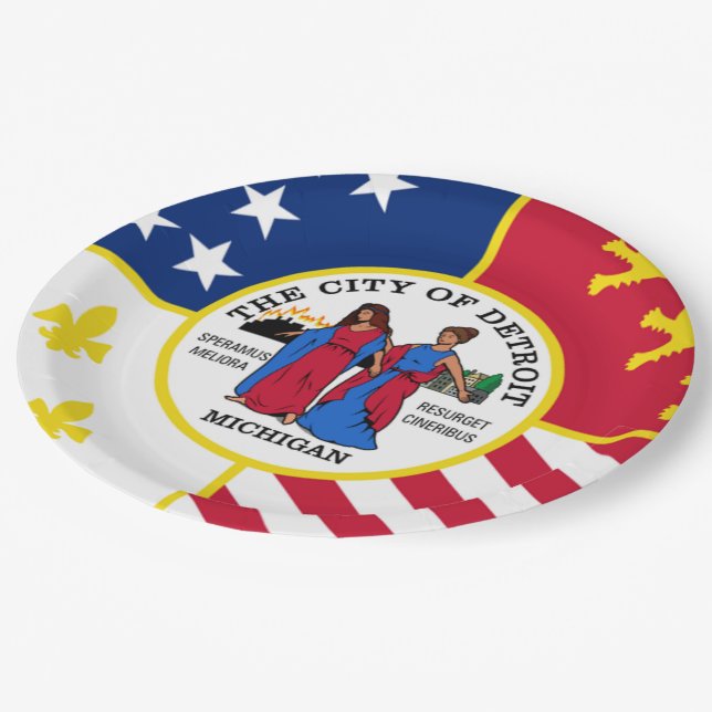 Detroit city flag paper plates (Angled)