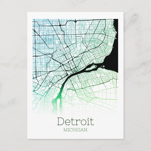 Detroit City Map Postcard (Front)