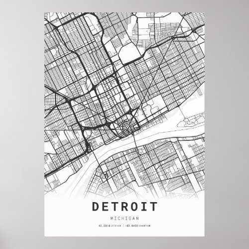 Detroit City Map Poster