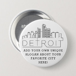 Detroit City Skyline Custom Slogan Button