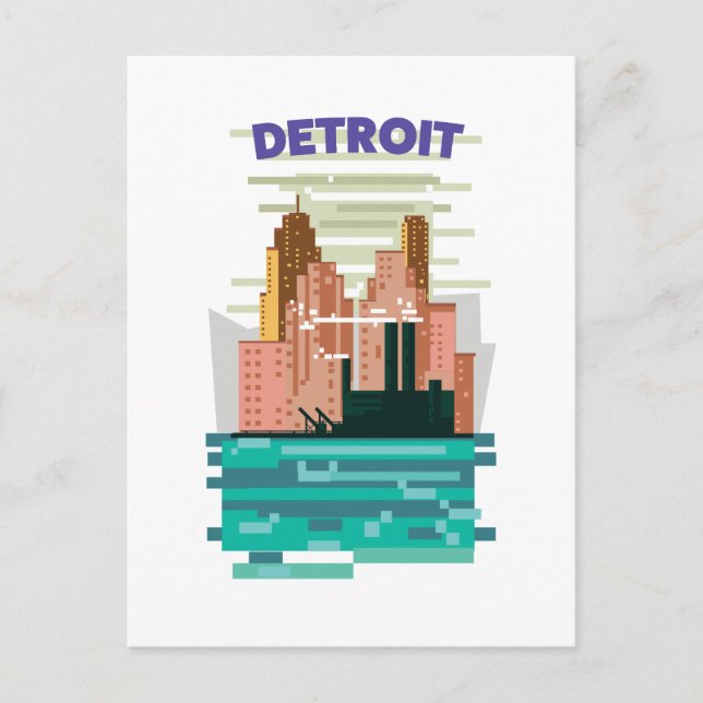 Detroit City skyline travel poster. Postcard (Front)