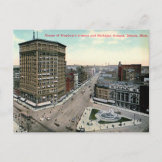 Detroit, Corner of Woodward & Michigan, Vintage Postcard