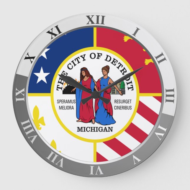 Detroit flag Large Clock (Front)
