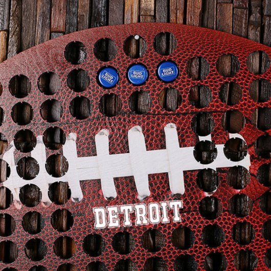 Detroit Football Shaped Wooden Beer Cap Map (Front)