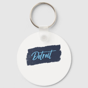 Detroit Handwritten Blue Typography Keychain