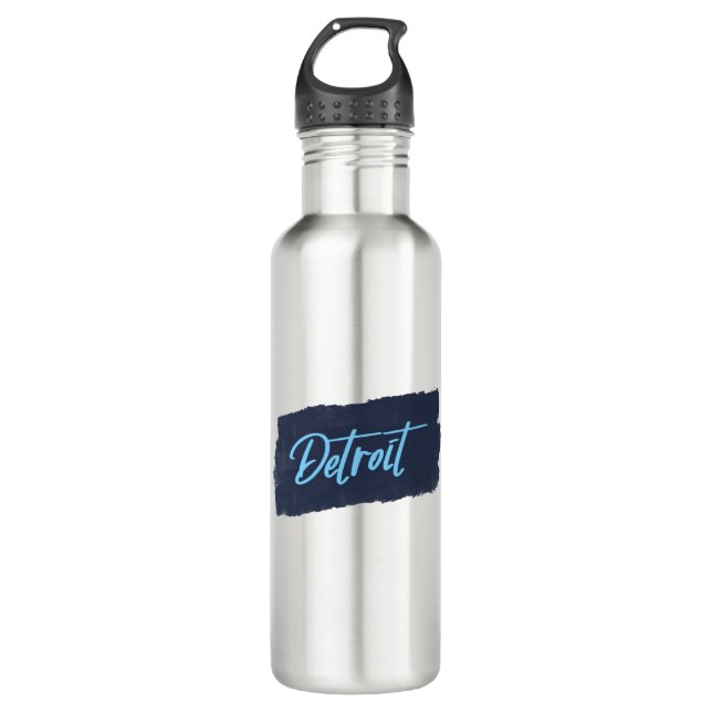 Detroit Handwritten Blue Typography Stainless Steel Water Bottle (Front)