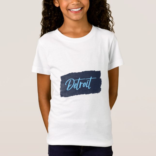 Detroit Handwritten Blue Typography T-Shirt (Front)