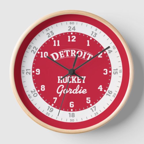 Detroit Hockey 24 Hour Wall Clock