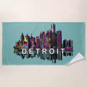 Detroit in graffiti beach towel