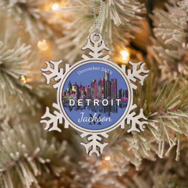 Detroit in graffiti  snowflake pewter christmas ornament (Tree)
