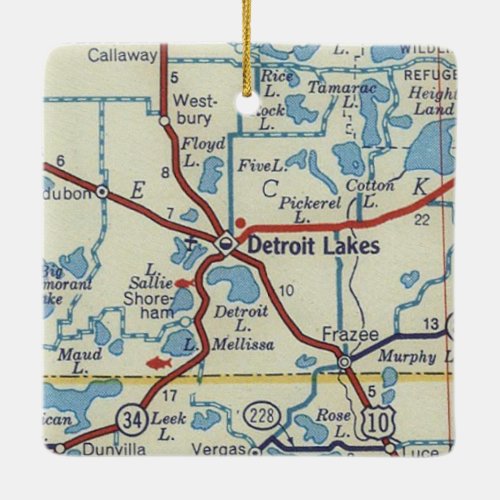 Detroit Lakes MN Vintage Map Ceramic Ornament