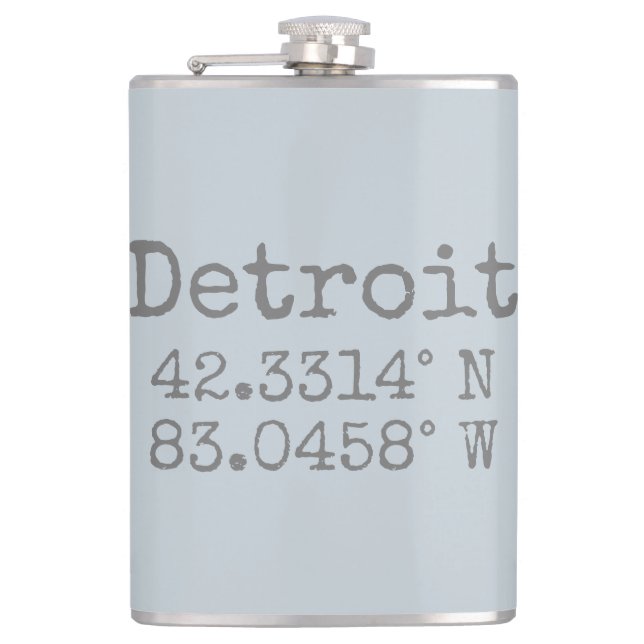 Detroit Latitude Longitude Flask (Front)