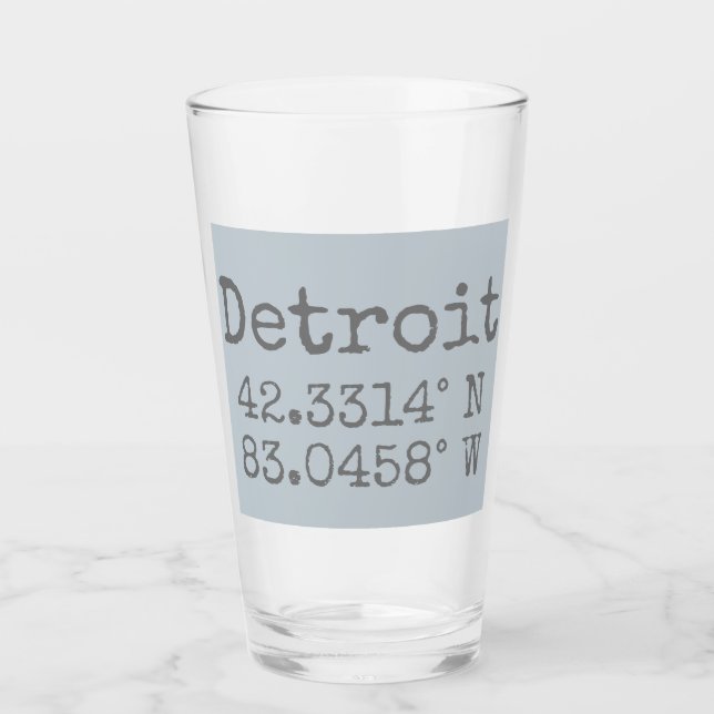 Detroit Latitude Longitude Glass (Front)