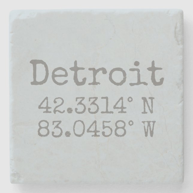 Detroit Latitude Longitude Stone Coaster (Front)