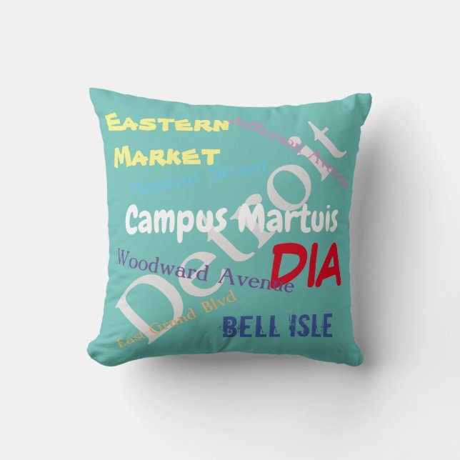 Detroit Love - Light Teal/Green Throw Pillow (Front)