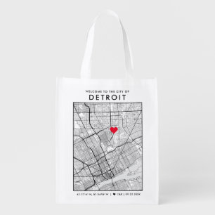 Detroit Love Locator City Map Wedding Welcome Grocery Bag