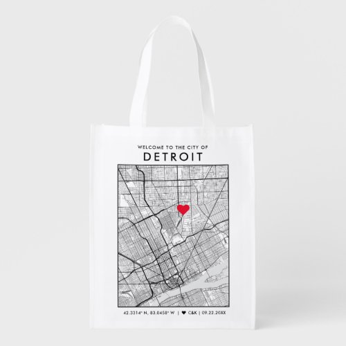 Detroit Love Locator  City Map Wedding Welcome Grocery Bag