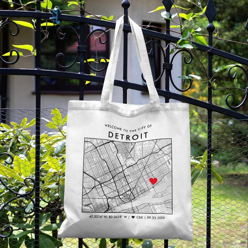 Detroit Love Locator  City Map Wedding Welcome Tote Bag
