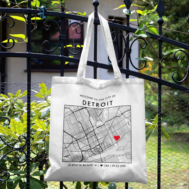 Detroit Love Locator | City Map Wedding Welcome Tote Bag (Creator Uploaded)