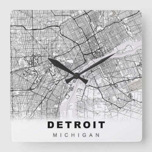 Detroit Map Square Wall Clock