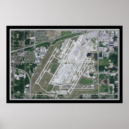 Detroit Metropolitan Airport Satellite Map Poster